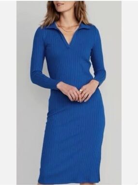 Old Navy Cream Ribbed Collared Midi Dress